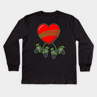 Video Gamer Heart Controllers Valentines Day Boys Girls Kids Kids Long Sleeve T-Shirt